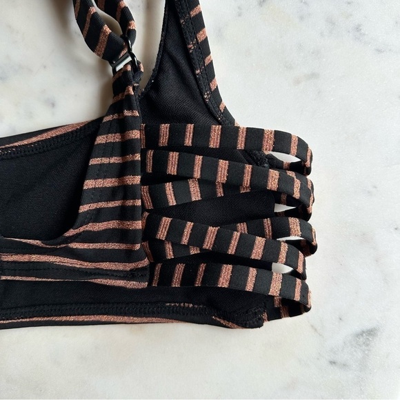 Xhilaration Orange and Black Metallic Striped Bikini Cut Out Top Size Small - Picture 3 of 8